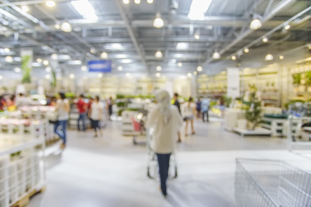 Blurred Image of goods Shelf in Warehouse or Storehouseの写真素材