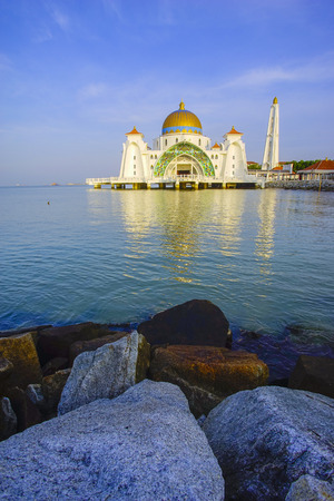 Malacca Straits Mosque ( Masjid Selat Melaka), It is a mosque located on the man-made Malacca Island near Malacca Town, Malaysiaの写真素材