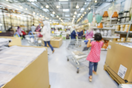 Blurred Image of goods Shelf in Warehouse or Storehouseの写真素材