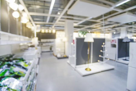 Blurred Image of goods Shelf in Warehouse or Storehouseの写真素材
