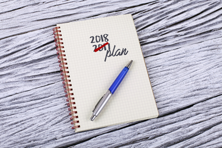 2018 Plan word on a notepad woodenの写真素材
