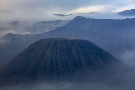 Close up view of Mount Batok, Mount Bromo and Semeruの写真素材