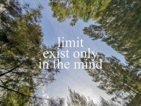 Inspirational motivating quote on nature background. "Limit exist only in the mind."の写真素材