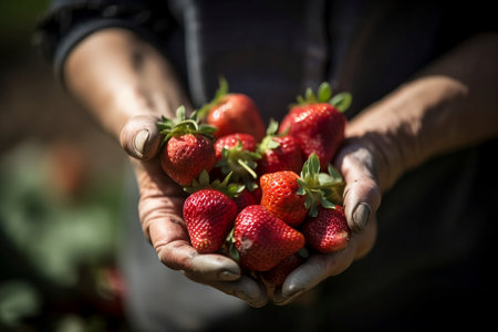close up of a A worker picking a fresh strawberry at farmの素材