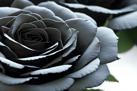 close up of a black and white rose on a white background.の素材