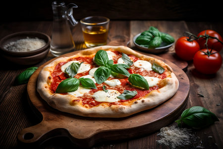 Fresh Homemade Italian Pizza Margherita with buffalo mozzarella and basilの素材