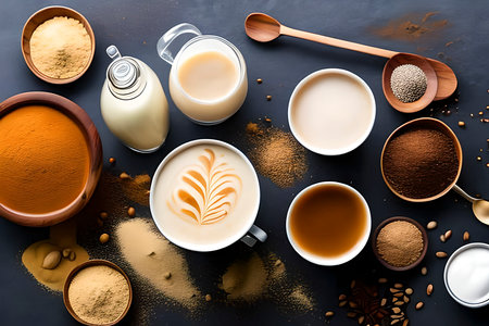Top view of milk tea and the ingredient - AIの素材