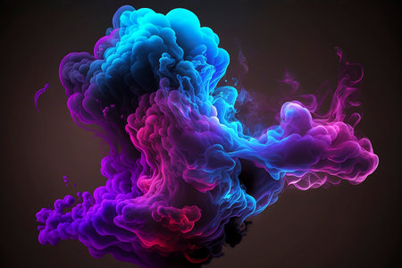 Swirling neon blue and purple multicolored smoke puff cloud design element isolated on black background - aiの素材