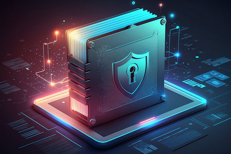 Cyber security, privacy and data storage protection. Document management system with password and encryption. Encrypted files on computer or server.の素材