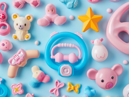 various type of baby girl toy on pastel background - aiの素材