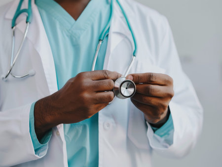 close up of a doctor hand holding a stethoscope - aiの素材