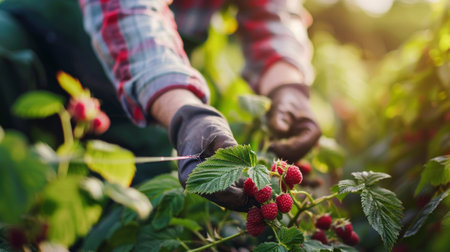 Growing raspberries for small ecofriendly organic farming business promoting healthy food options. - aiの素材