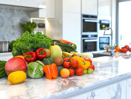 fresh fruit and vegetable healthy food on kitchen island - aiの素材