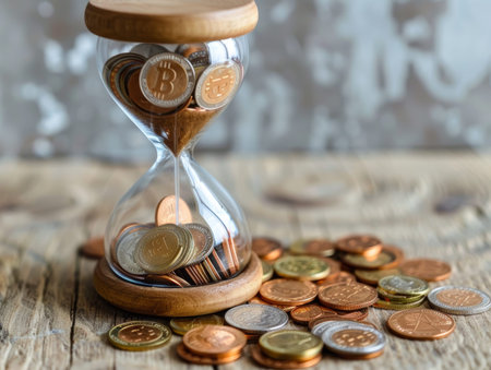 Hourglass Filled with Coins Signifying the Finite Nature of Financial Time - aiの素材