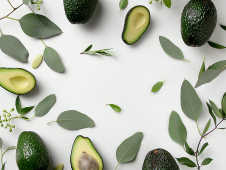 Organic avocados on white background.  - aiの素材