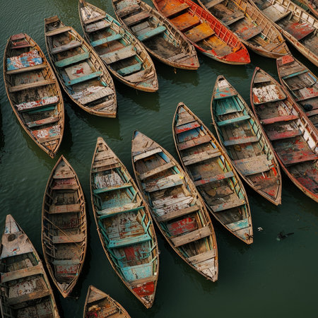 row of boat in the river - aiの素材