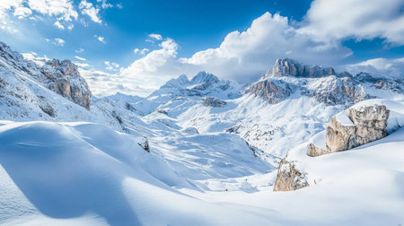 Scenic view of snowcapped mountains against sky during winter - aiの素材
