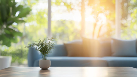 Blur living room at home with morning sunlight at big window for background usage.  - aiの素材