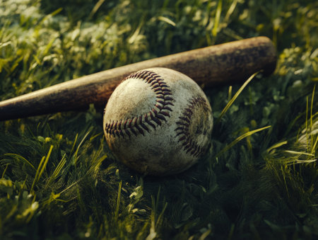 a baseball with a bat in the middle of the lawn  - aiの素材
