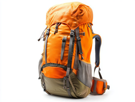 Big hiking and trekking backpack isolated on white background - aiの素材