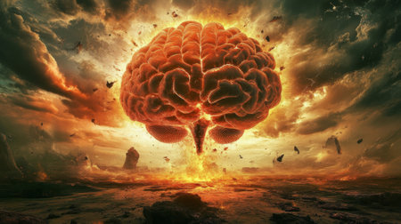 human brain exploding with creativity thanks to artificial intelligence support - AIの素材