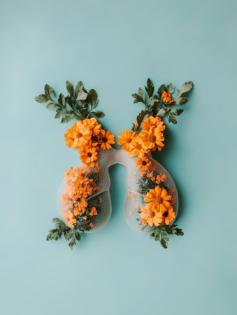 Lungs made of fresh flowers and leafs, on light blue background. - aiの素材