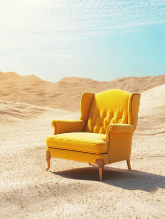Yellow chair in the middle of the desert - aiの素材