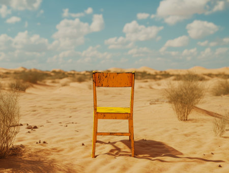 Yellow chair in the middle of the desert - aiの素材
