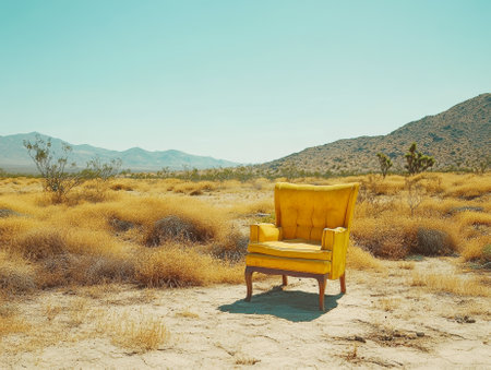Yellow chair in the middle of the desert - aiの素材