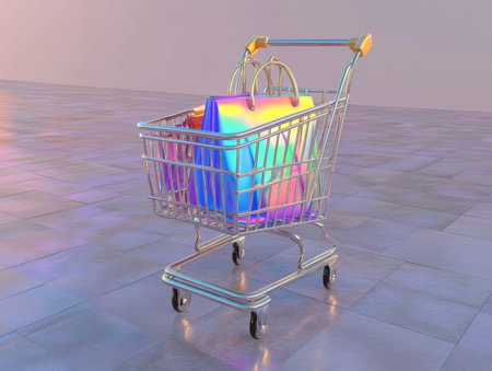 3D Rendering Shopping Cart Pastel Background Gift Bag - aiの素材