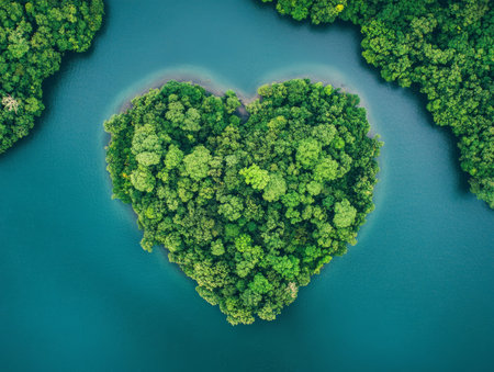Tropical island in a heart shape viewed from above - aiの素材