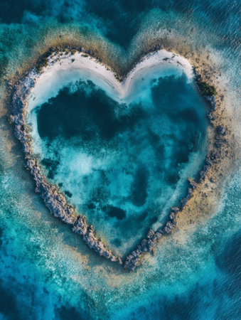 Tropical island in a heart shape viewed from above - aiの素材