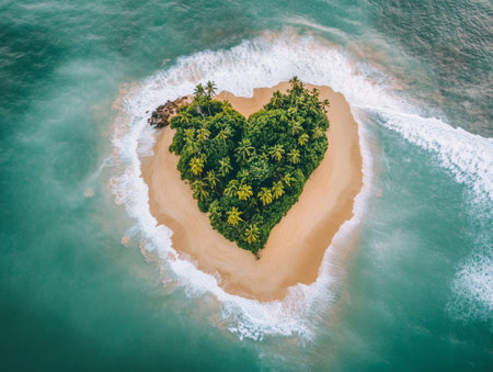 Tropical island in a heart shape viewed from above - aiの素材