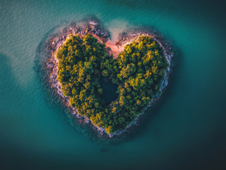 Tropical island in a heart shape viewed from above - aiの素材