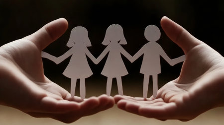 hands holding paper family cutout, family home, foster care, homeless support, world mental health day, Autism support,homeschooling education, hyperinflation concept - aiの素材