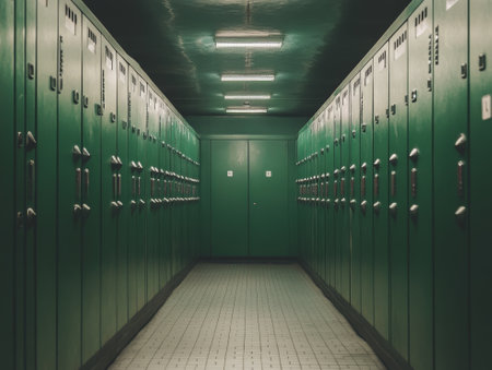 A row of green lockers in a hallway - aiの素材