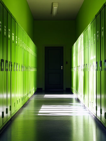 A row of green lockers in a hallway - aiの素材
