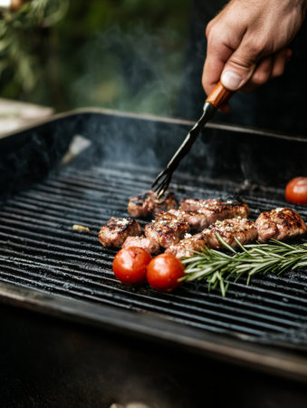 Grilling a summer meal on a barbecue  - aiの素材