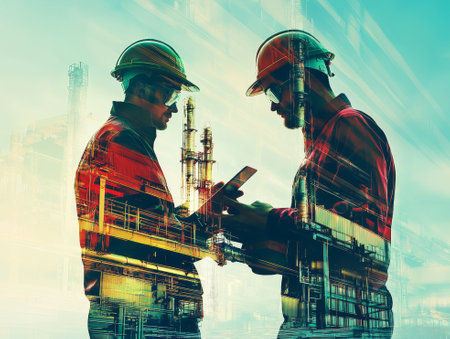 Industrial workers using a digital tablet on site - aiの素材