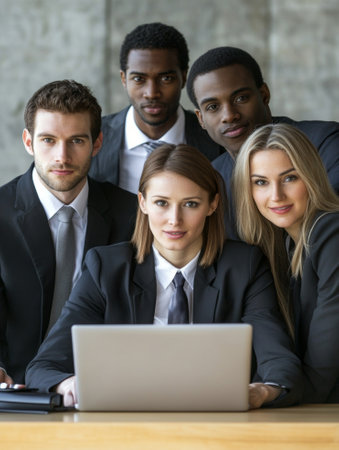 Multi-ethnic businesspeople having video conference - aiの素材