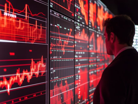 Screen with stock market index charts and diagrams - aiの素材