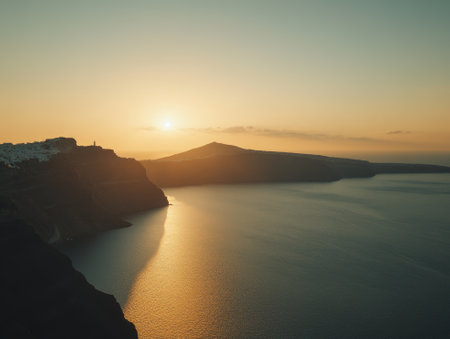 Aerial view of Thira city during the sunset, Santorini, Greece. - aiの素材