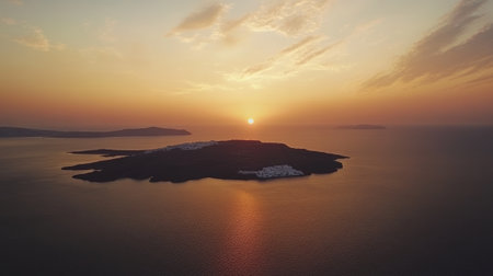 Aerial view of Thira city during the sunset, Santorini, Greece. - aiの素材