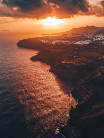 Aerial view of Thira city during the sunset, Santorini, Greece. - aiの素材