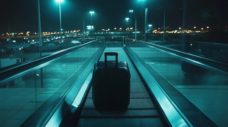 Solo Suitcase on Airport Conveyor Belt at Night. - aiの素材