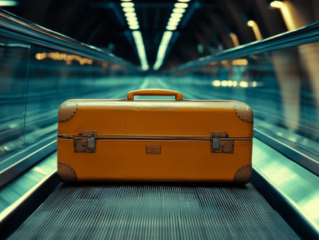 Solo Suitcase on Airport Conveyor Belt at Night. - aiの素材