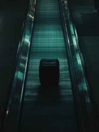 Solo Suitcase on Airport Conveyor Belt at Night. - aiの素材