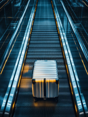 Solo Suitcase on Airport Conveyor Belt at Night. - aiの素材