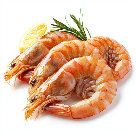 fresh prawns isolated on white backgroundの写真素材
