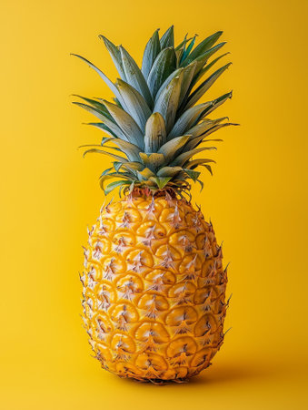 pineapple on yellow backgroundの写真素材